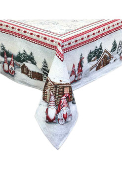 OD RĘKI Rizdviani Skrzaty, gobelinowy świąteczny obrus, wym.135x240cm