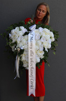 White Angel, wiązanka nagrobna serce z białych róż z dedykacją