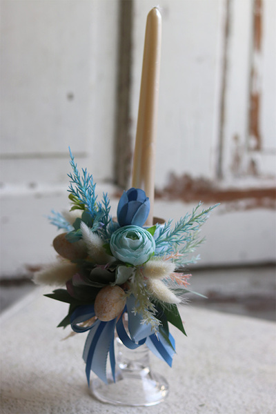 Blue Easter, komplet dekoracji wielkanocnych, wianek + koszyczek + świeca