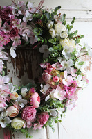 dekoracyjny różowy wianek, Pink & Green Canoe, śr. 40cm 