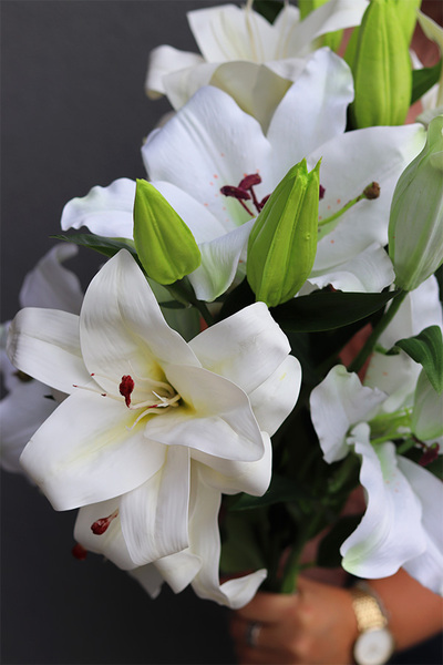 Liliowe Love, bukiet białych lilii z pąkami