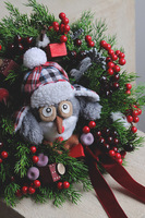 Świąteczny Puchacz, świąteczny wianek z sową