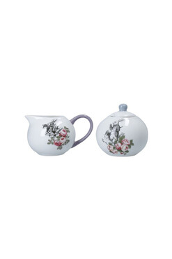 Alice in Wonderland, porcelanowy mlecznik i cukiernica kolorowe