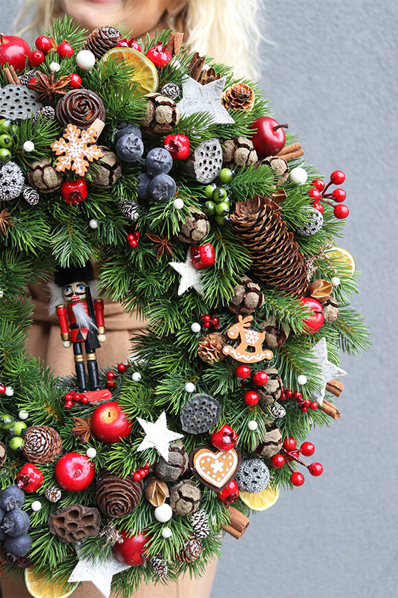 Świąteczny Kolor Big 2, bogaty wianek świąteczny LED