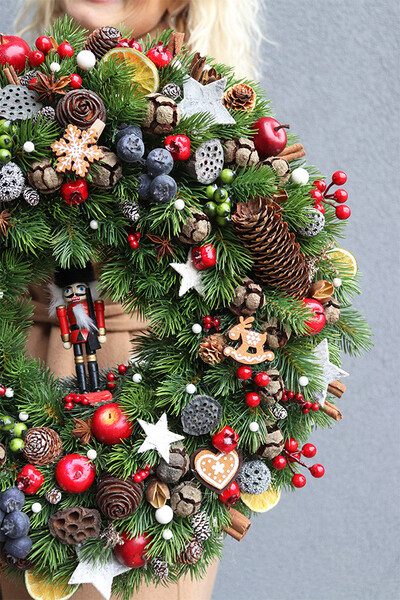 Świąteczny Kolor Big 2, bogaty wianek świąteczny LED