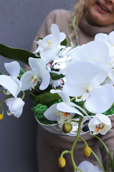 Dekoria Silver Neo, kompozycja kwiatowa w  srebrnym naczyniu, wym.25x37cm 