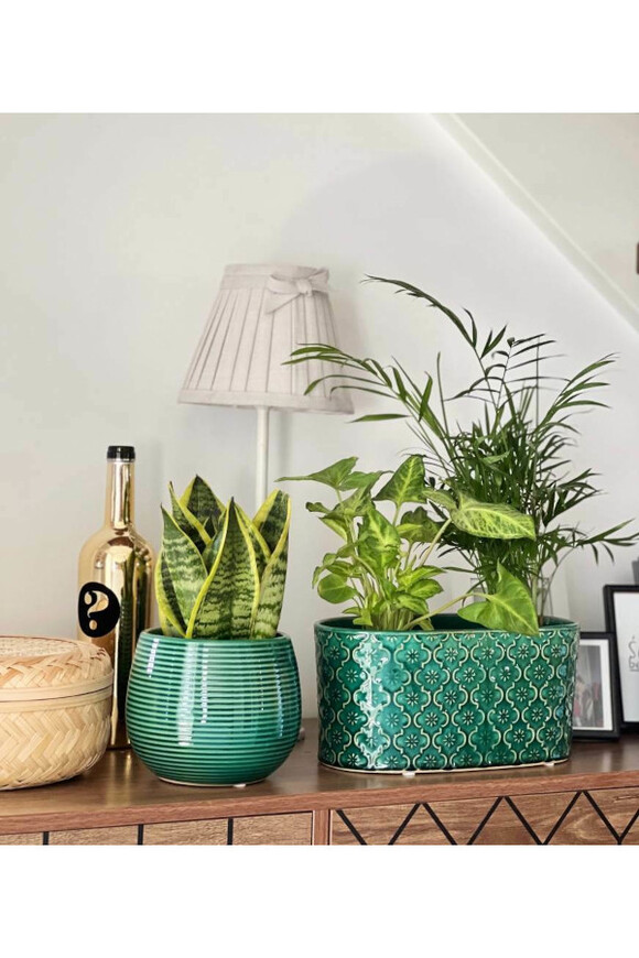 Vintage Orient, osłonka ceramiczna doniczka, zielona