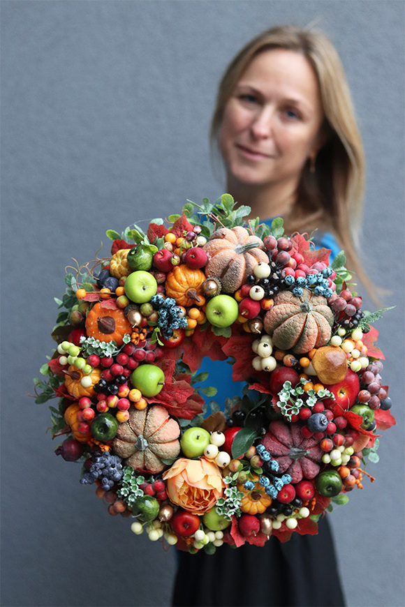 Dyniowe Szaleństwo, wianek jesienny z owocami, śr.36cm  