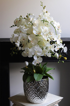 OD RĘKI Silver Trettia Big, biały sztuczny storczyk w srebrnej donicy, wys.86cm