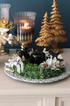 Czarny Renifer, świąteczny stroik na talerzu, wym.10x35cm