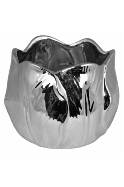 Tulip Flower, ceramiczna osłonka doniczka, srebrna, wym.14x18cm