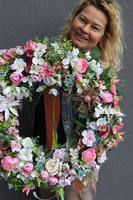 Nelida, różowy wianek na drzwi, śr.49cm