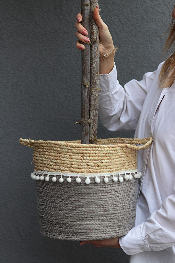 Drzewko Oliwne Basket Boho, sztuczna roślina w koszu