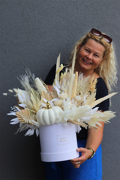 White Pumpkin Deluxe 2, welurowy flowerbox jesienny, wym.45cm wys.