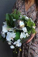 Dekoria White Deko, kompozycja z orchideą w srebrnej misie