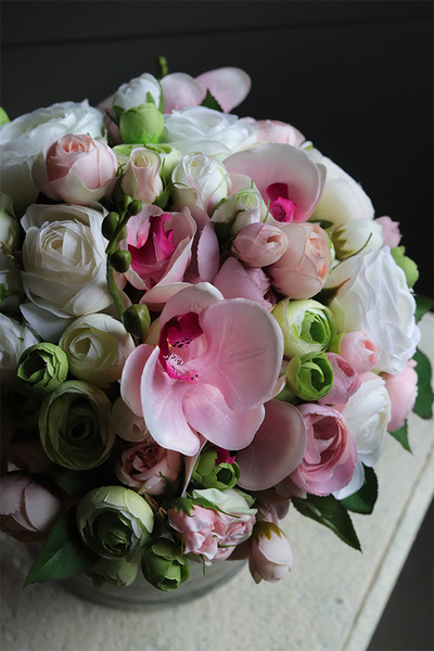 Hellissa Pink Orchid 3, bukiet kwiatów w szklanym wazonie