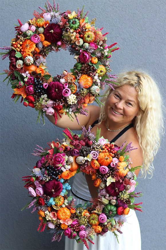 Leorie jesienny wianek z aksamitnymi dyniami, śr.46cm