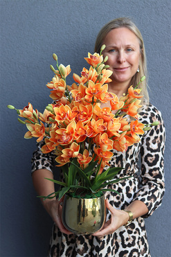 Orange Gold, sztuczny storczyk w doniczce, wys.63cm