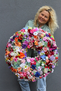 Magellania, piękny kwiatowy wianek na drzwi, śr.60cm