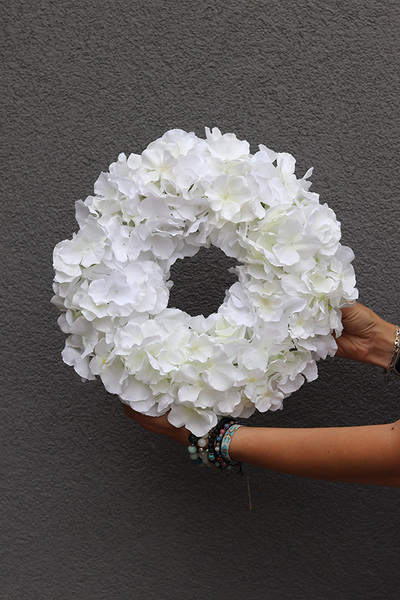Hortensje Białe, wianek na drzwi lub stół, śr.30cm