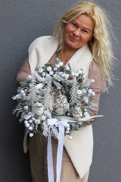 Zimowa Sówka, świąteczny wianek z sową, śr.35cm