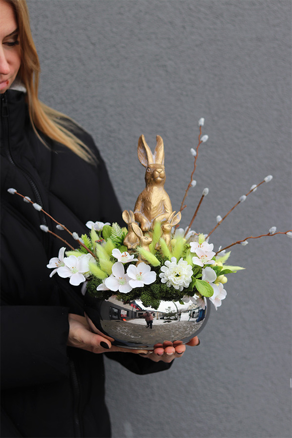 Gold Bunny Piano, stroik wielkanocny z zajączkiem