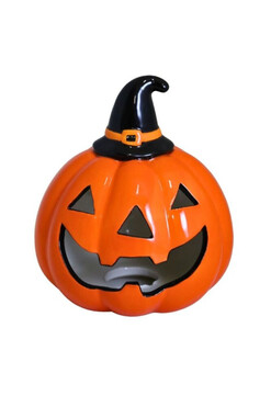 Halloween, dynia ceramiczna LED lampion B, wym.13x12.5cm