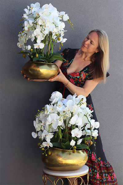 Deluxe Gold B, sztuczny storczyk w złotej donicy, wys.63cm