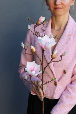 Magnolia Spring, sztuczny kwiat na gałązce, różowa, dł.80cm