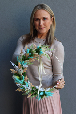 delikatny wianek na obręczy, Subtelle Turkus, śr.30cm