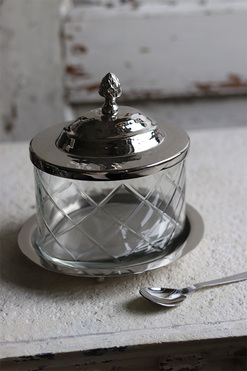 Glamour Greta, szklana cukiernica na tacy / pojemnik, wym.16x13x11cm