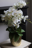 Gold Trettia, biały sztuczny storczyk w złotej donicy