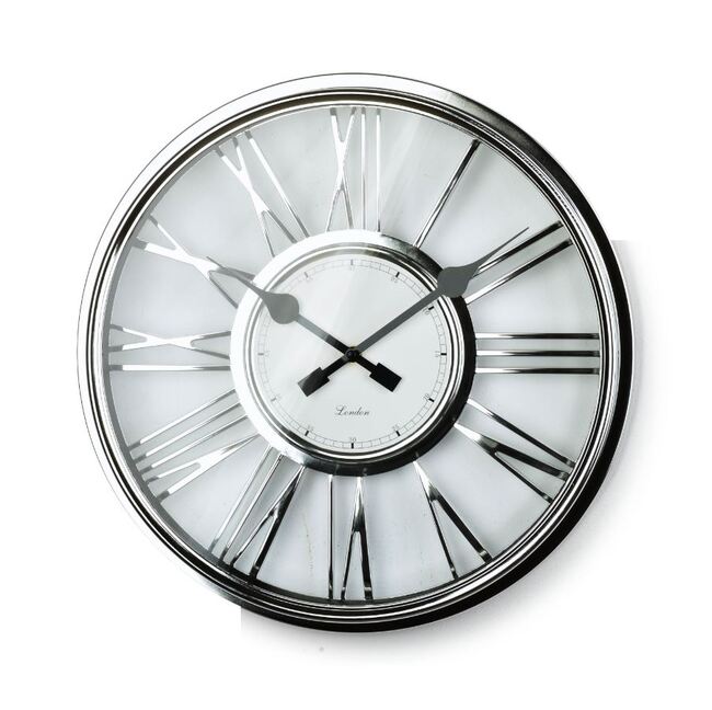 Hour, srebrny zegar ścienny, śr.32cm