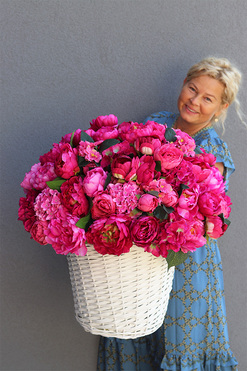 kosz z peoniami Premium Pink Flowers, wym.65x55cm