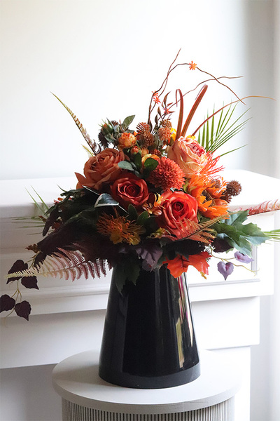 Jesienne Odliczanie, komplet dekoracji nagrobnych, kompozycja w misie + bukiet