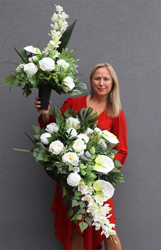 Biała Kamelia Fluena, elegancka kompozycja nagrobna