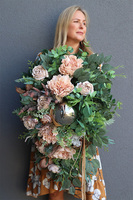 Srebrna Perła Beige, wiązanka nagrobna z kulą, dł.80cm