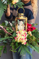 Angelo Garden Bordo , komplet dekoracji nagrobnych, bukiet + lampion