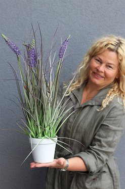 Macadamia M, sztuczna trawa kwitnąca w doniczce, wys.52cm