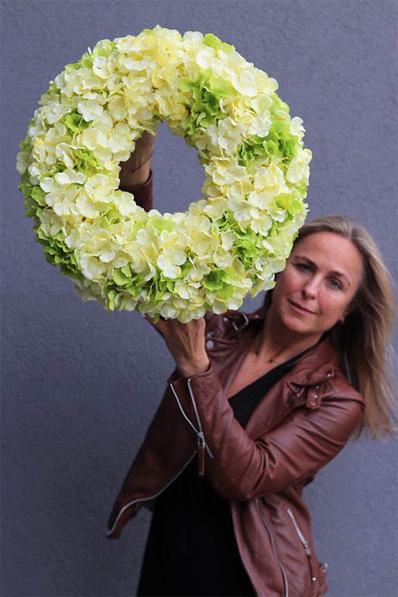 Green Hydrangea, zielono-żółty wianek z hortensją