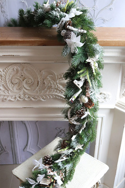 Scandi Silver, świąteczna girlanda LED na kominek, dł.180cm