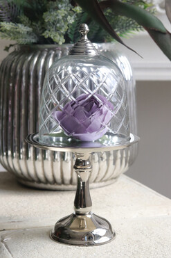 patera na nodze z kloszem, Lux Villa Silver Glamour, wym.27.5x14.5cm