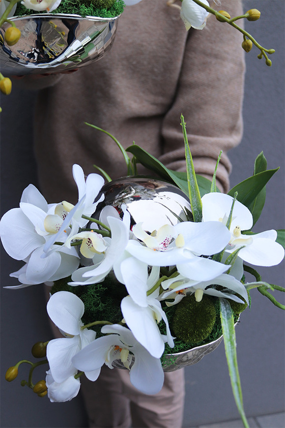 Dekoria Silver Neo, kompozycja kwiatowa w  srebrnym naczyniu, wym.25x37cm 