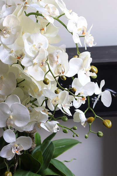 Silver Trettia Big, biały sztuczny storczyk w srebrnej donicy