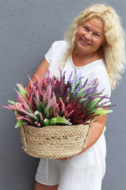 Kolory Wrzosów, kompozycja z wrzośców w koszu, wym.43x47cm