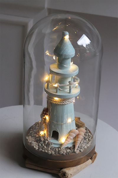 Latarnia Morska LED, kompozycja marynistyczna pod kloszem