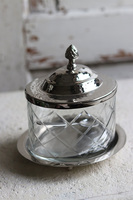 Glamour Greta, szklana cukiernica na tacy / pojemnik, wym.16x13x11cm