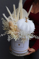 Velurowa Dynia, jesienny flowerbox na plastrze drewna, M