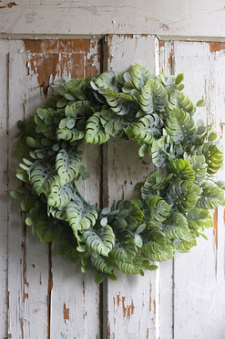 OD RĘKI Monstera, zielony wianek na drzwi z liśćmi, śr.50cm