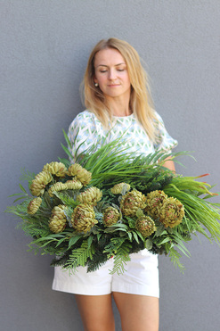 OD RĘKI Green Trente, komplet wieniec & bukiet, śr.60cm/50cm